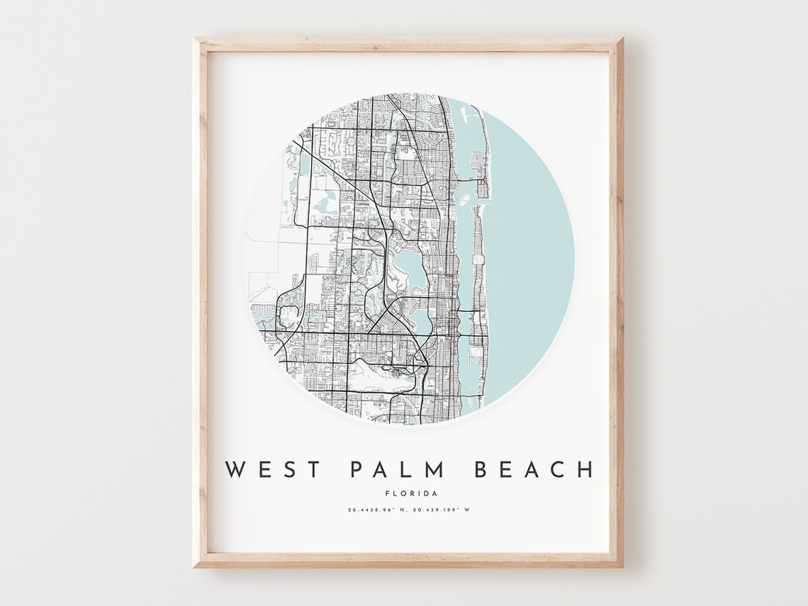 West Palm Beach Florida Round City Map Circle Modern Minimalist Wall Art