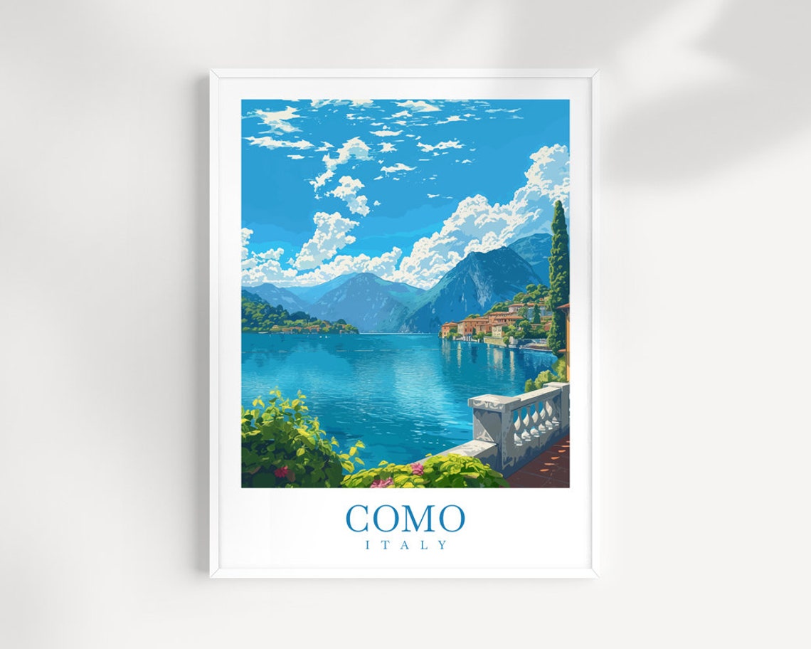 Lake Como Italy Terrace Balcony Mountain Waterfront Travel Poster
