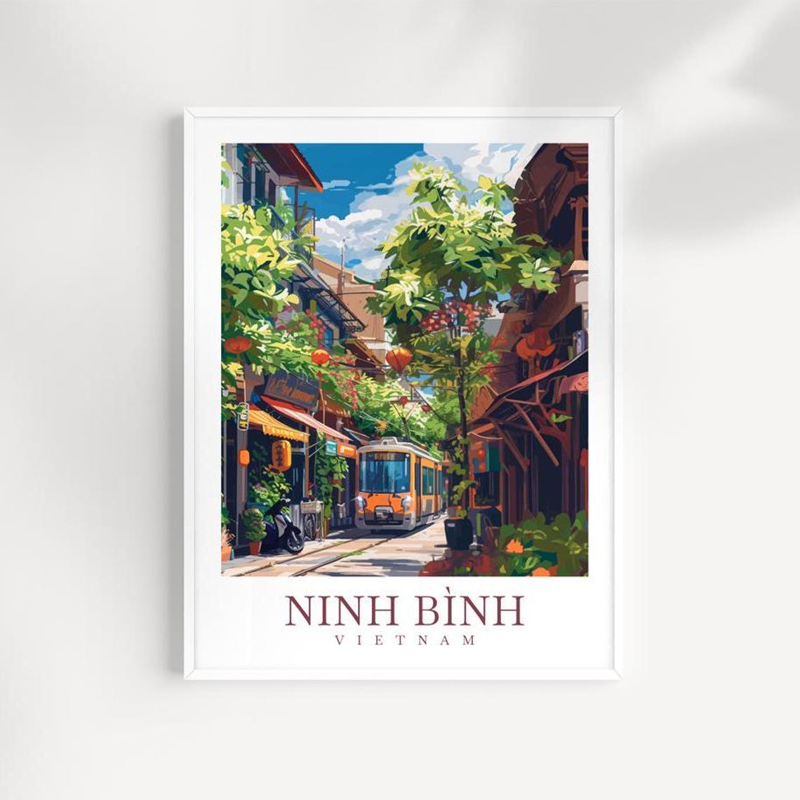 Ninh Binh Vietnam Charming Tram Tree Lined Lantern Street Poster