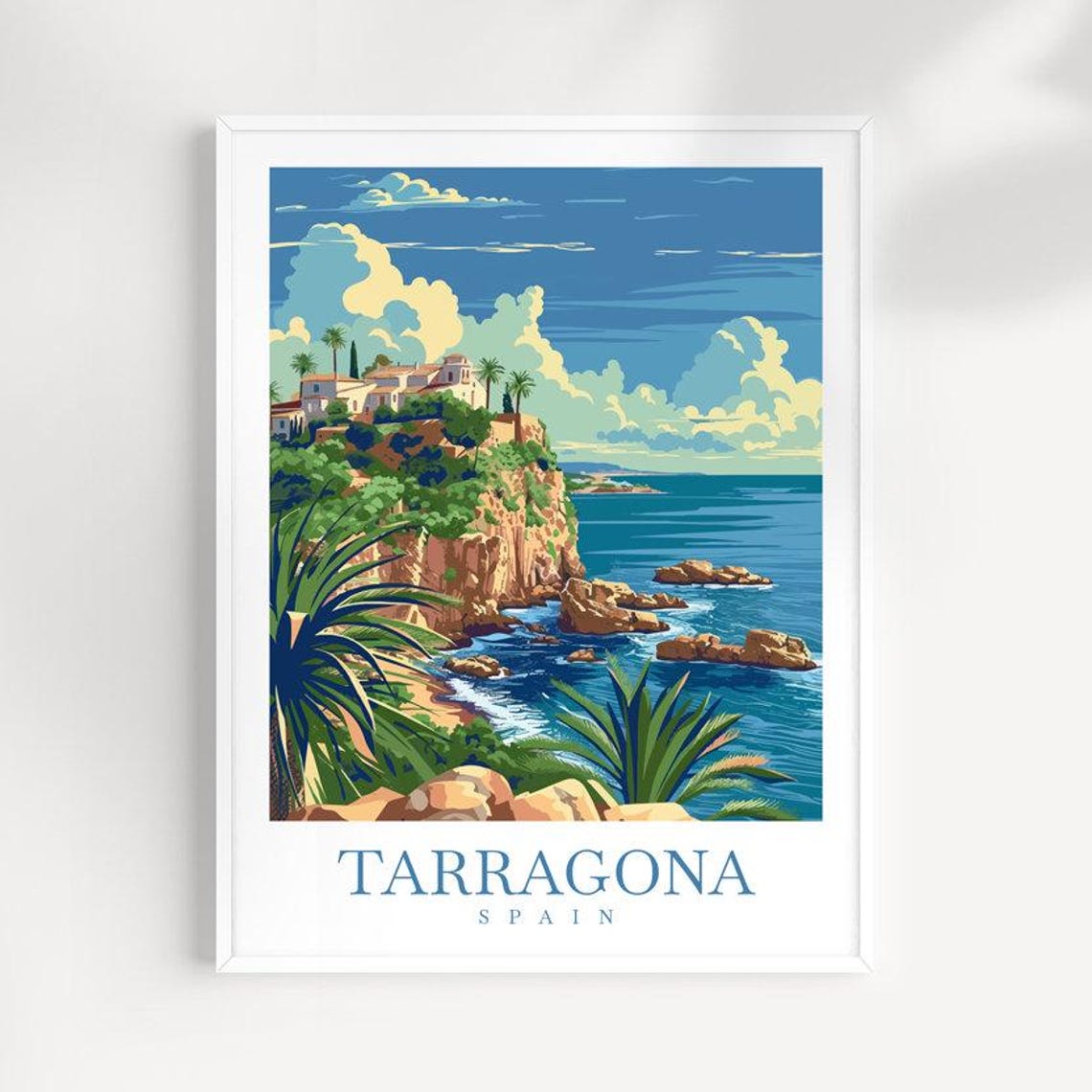 Tarragona Spain Cliffside Villas Mediterranean Coast Travel Poster