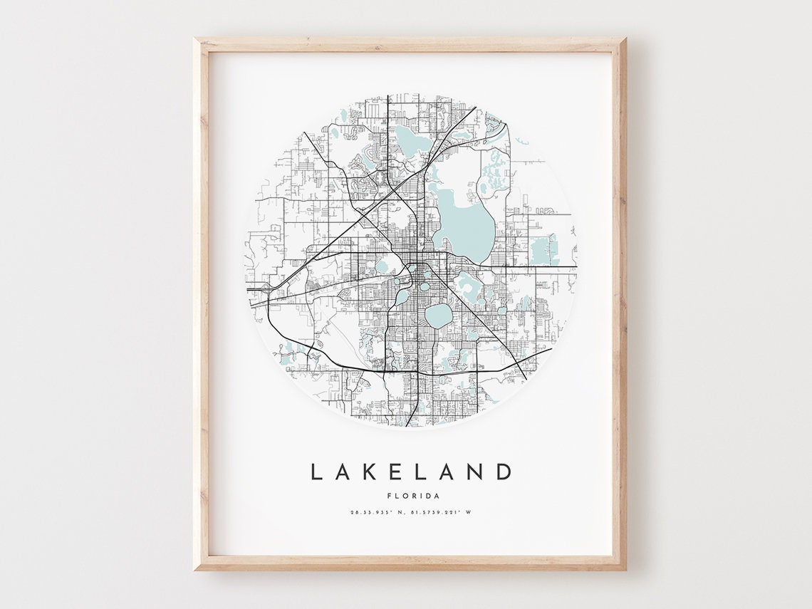 Lakeland Florida Minimalist Circular City Map Black and White Poster