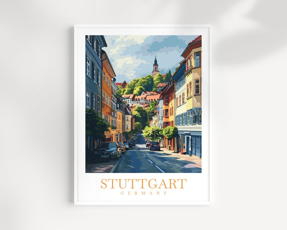 Stuttgart Germany Old Town Street Poster Leading To Church Spire