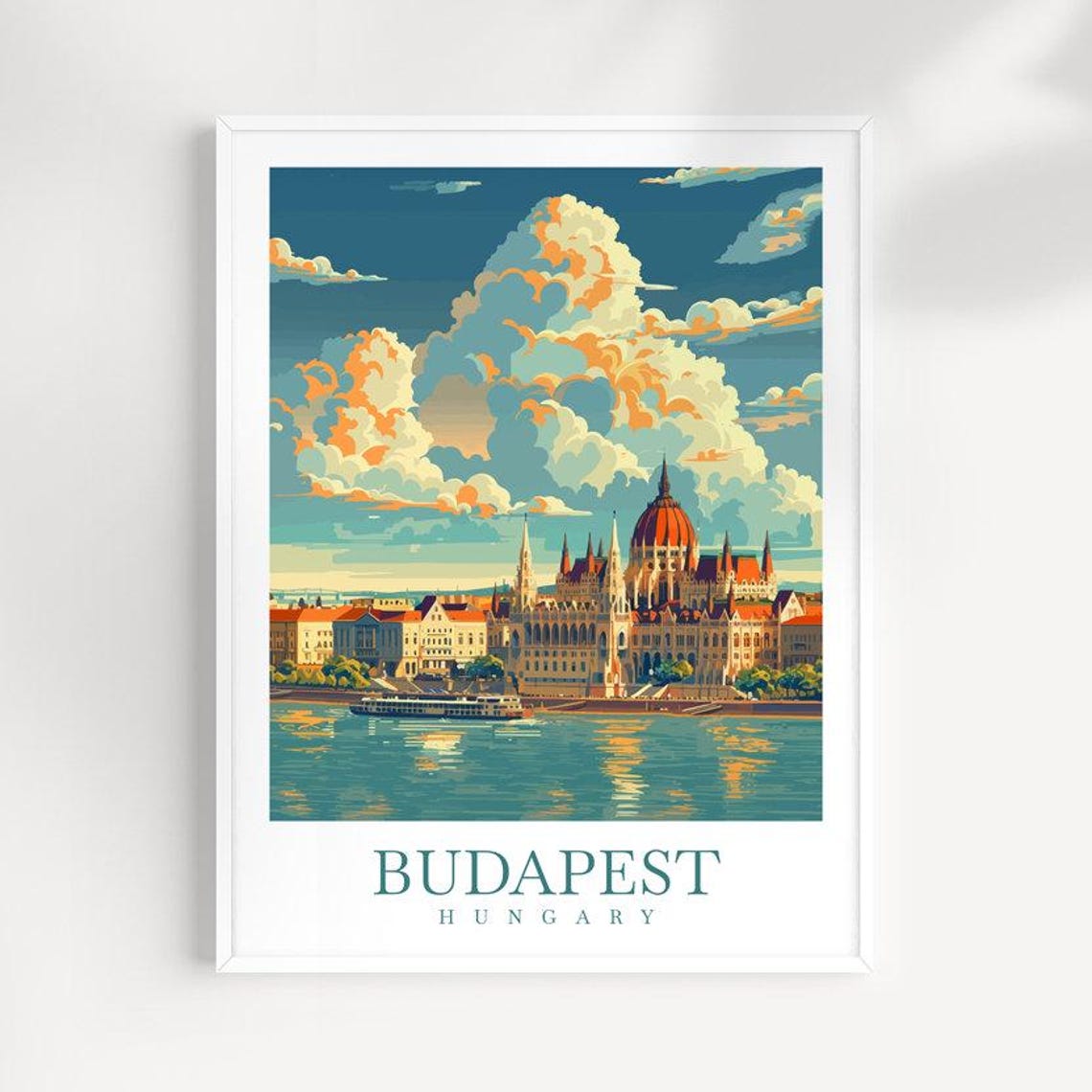 Budapest Hungary Parliament Danube River Cruise Travel Poster
