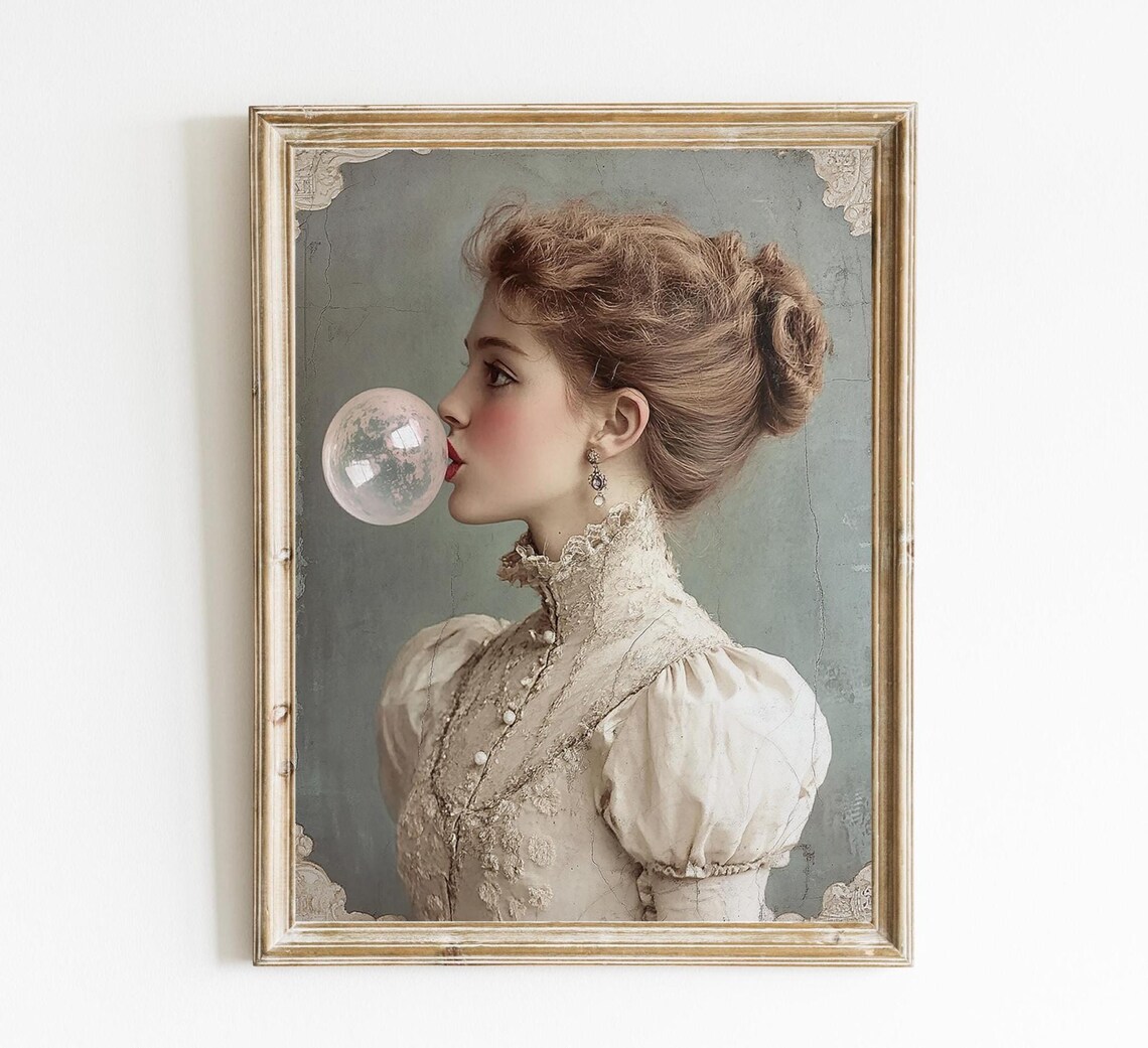 Victorian Woman With Bubble Gum Vintage Humor Art Print