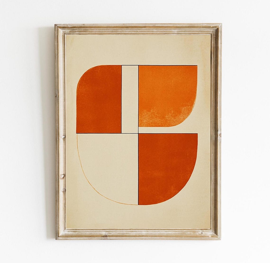 Burnt Orange Beige Mid Century Geometric Quarter Circle Art Print