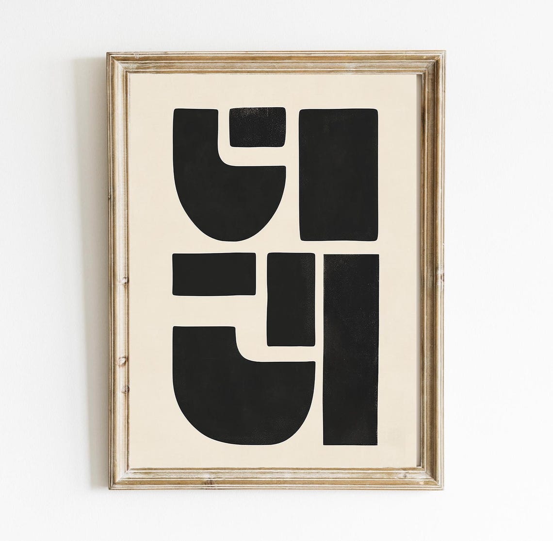 Black and Beige Mid Century Geometric Abstract Shapes Art Print