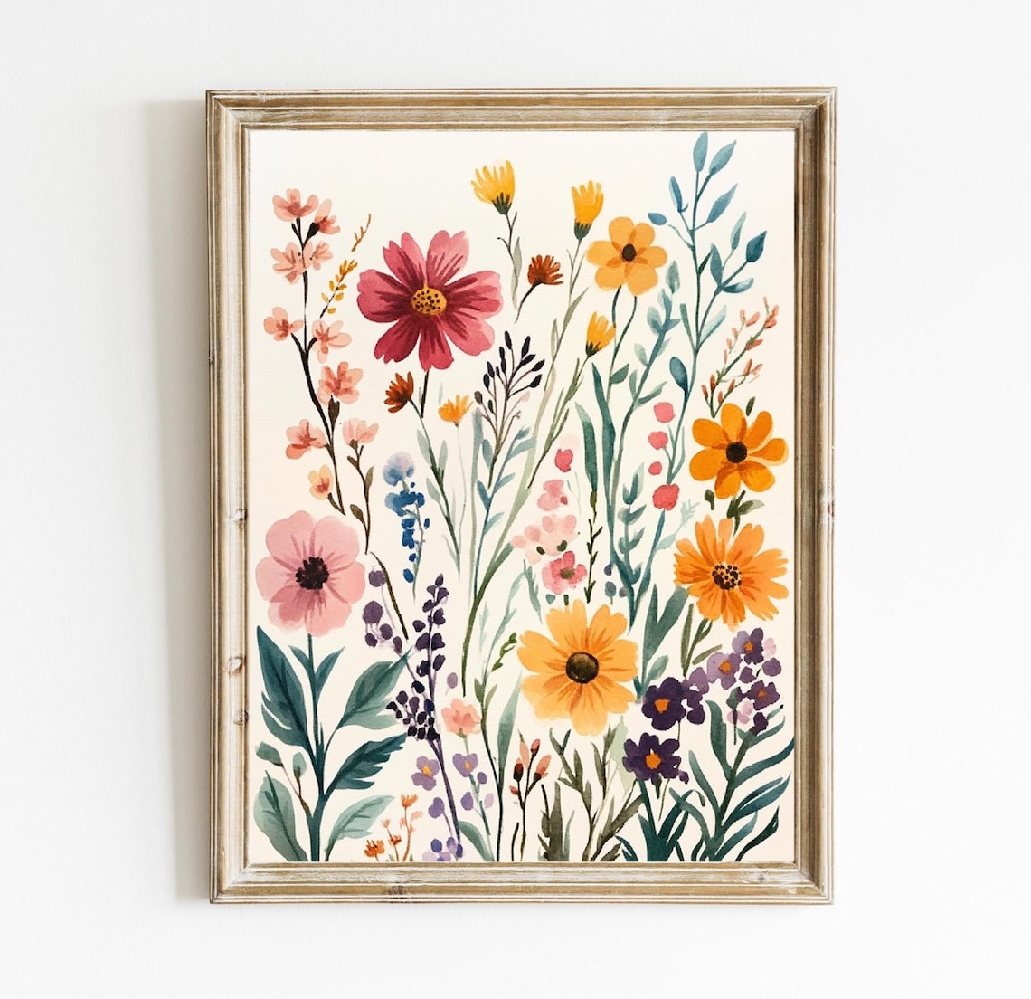 Colorful Wildflowers Vibrant Boho Wall Art Botanical Nursery Spring Decor E342