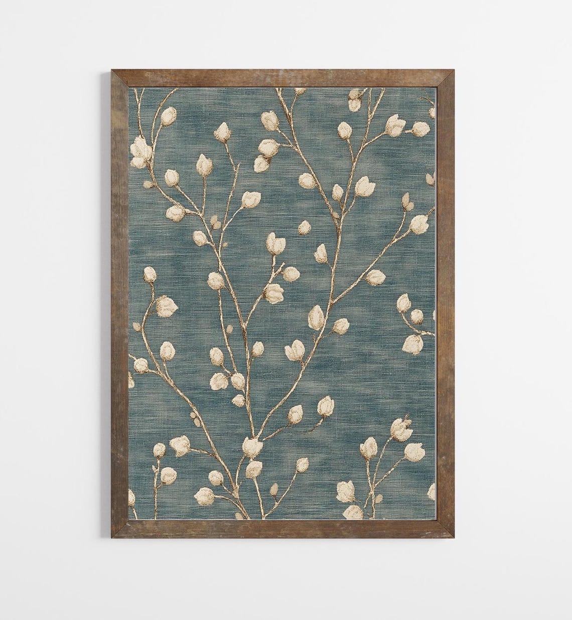 Blue Blossom Branch Botanical Vintage Textile Inspired Wall Poster