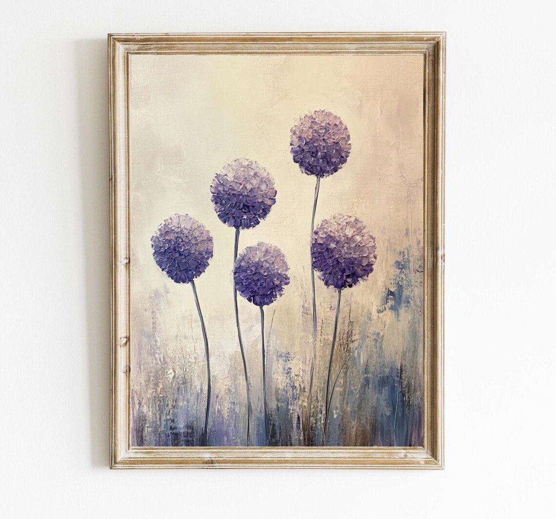 Purple Allium Botanical Painting Poster Modern Floral Still Life Art