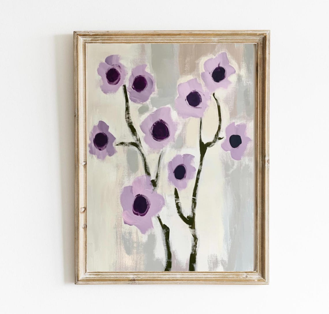 Abstract Lavender Anemone Flowers Modern Boho Floral Art Poster