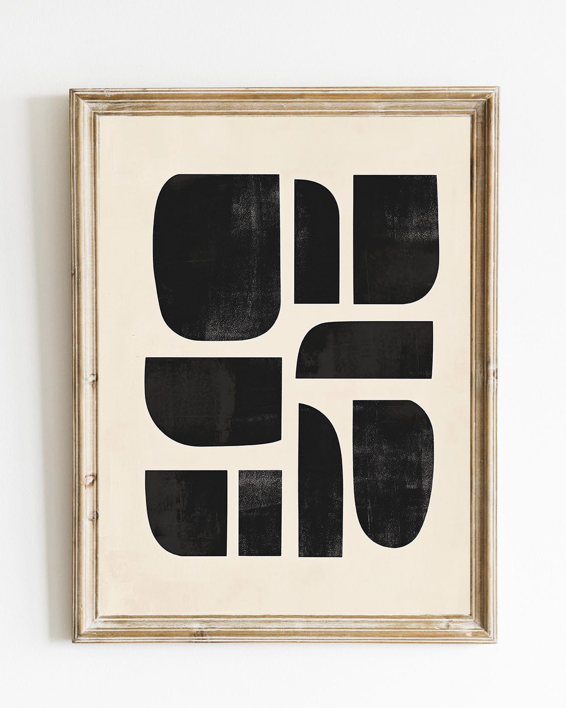 Black Cream Mid Century Modern Geometric Block Shapes Art Print