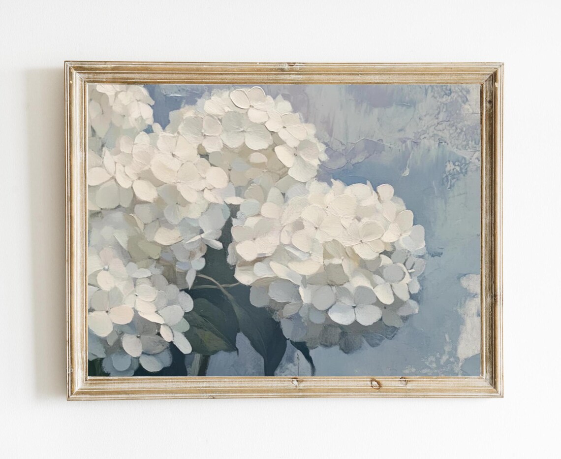Vintage Hydrangea Floral Art Print, French Country