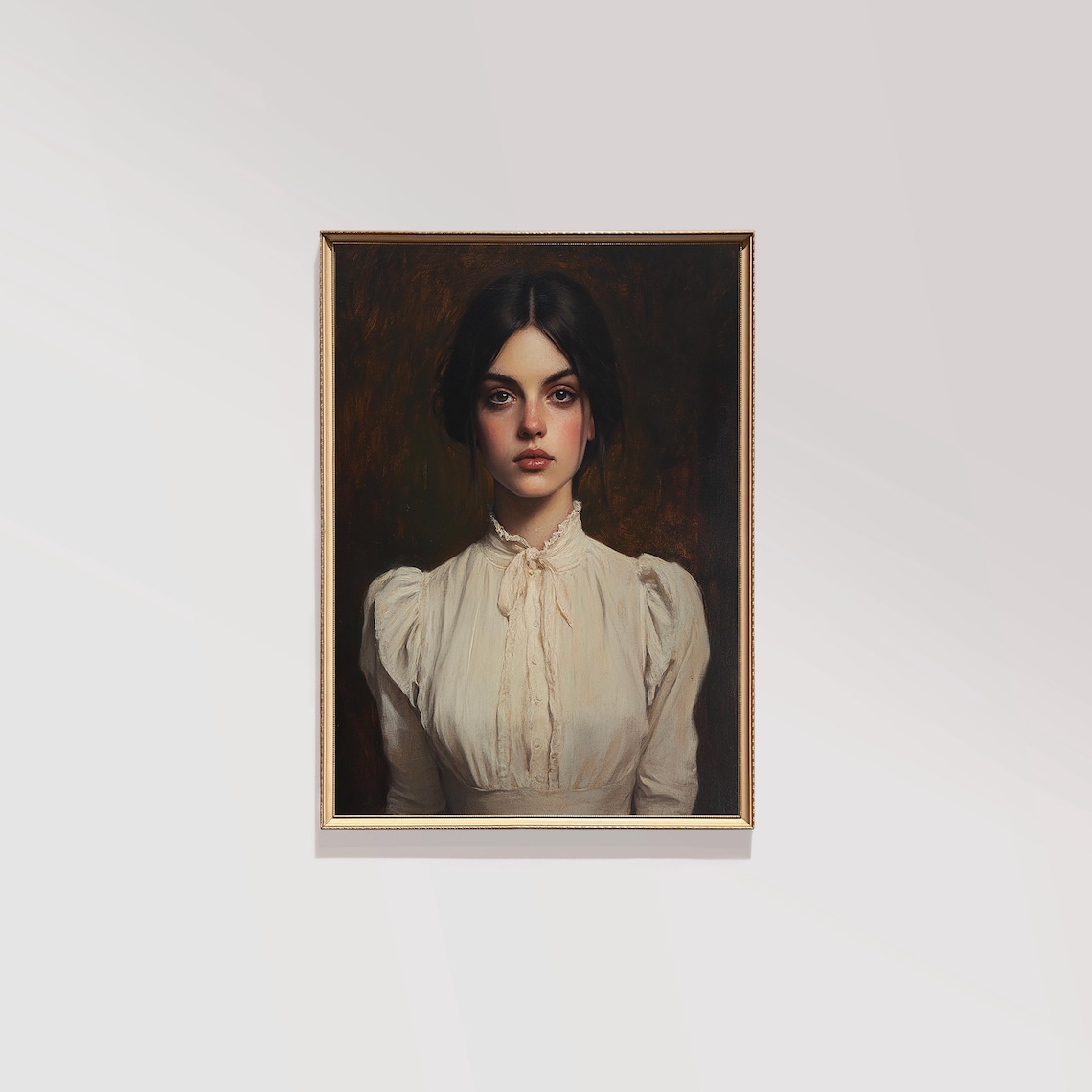 Dark Vintage Oil Painting Portrait of Woman in White Blouse Poster