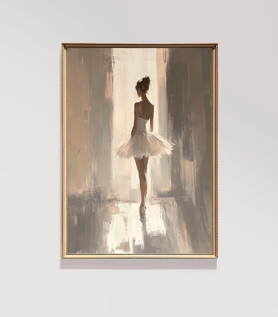 Abstract Ballerina Girls Bedroom Painting Ballet Wall Decor Neutral Minimalistic Art E548