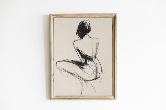 Sketch Of A Woman Line Drawing Neutral Farmhouse Wall Decor Contemporary Modern Art E924