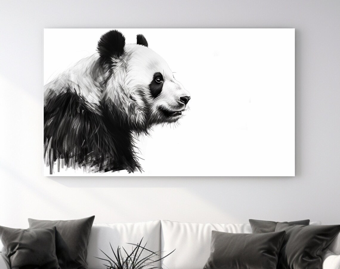Black and White Giant Panda Head Profile Gentle Bear Animal Sketch Wall Art Poster