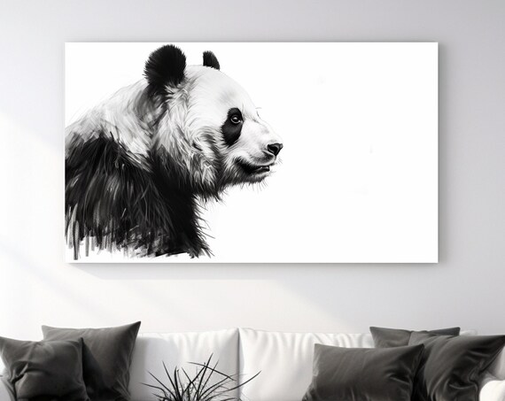 Black and White Giant Panda Head Profile Gentle Bear Animal Sketch Wall Art Poster