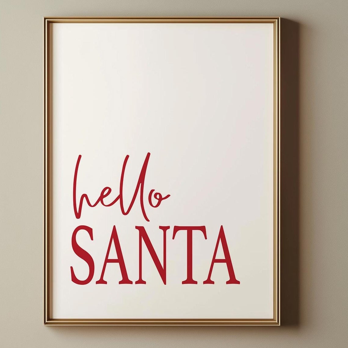 Hello Santa Minimalist Red Christmas Typography Holiday Poster