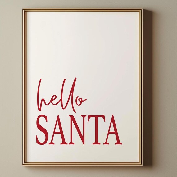 Hello Santa Minimalist Red Christmas Typography Holiday Poster