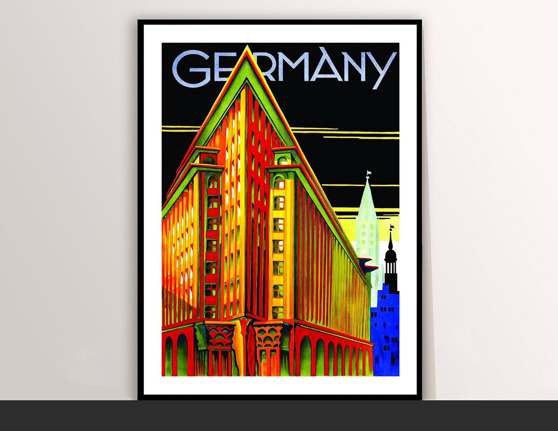 Germany Chilehaus Hamburg Art Deco Architecture Travel Poster