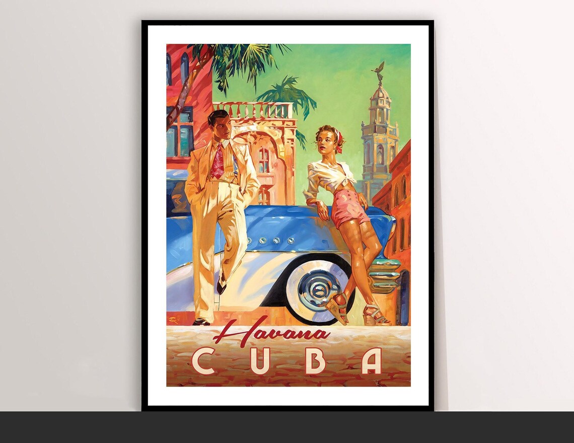 Havana Cuba Vintage Travel Poster Retro Classic Car Beach City Art