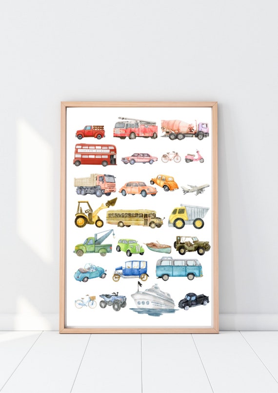 Rainbow Transport Poster A3 A Beautiful Rainbow Selection Of Watercolour Vehicles Only