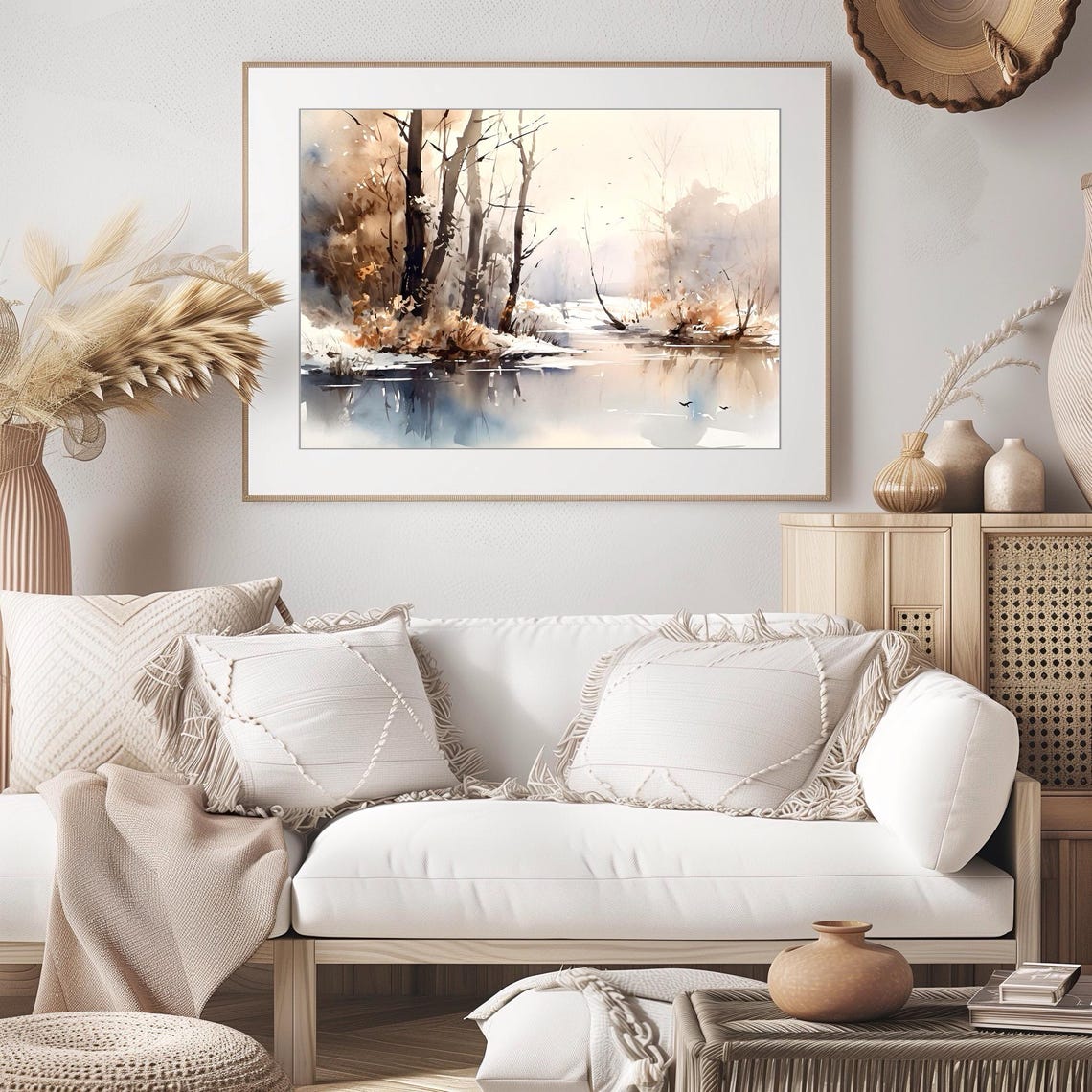 Winter Forest Lake Mountain Landscape Watercolor Art Print Home Decor Gift - Image 2