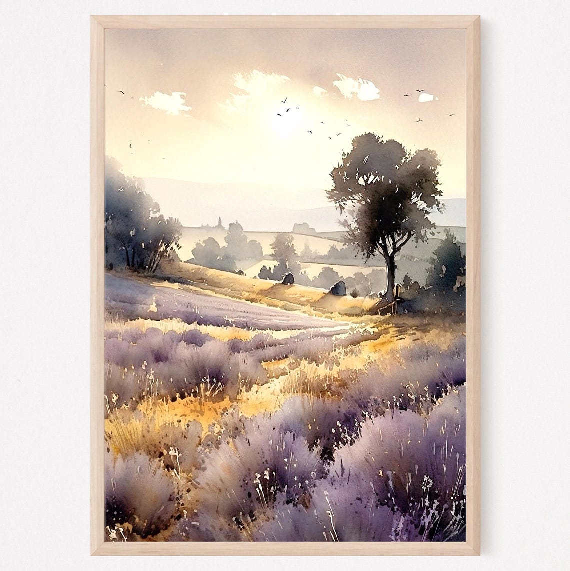 Lavender Field Print French Country Painting Sunrise In Provence France Artwork Provence Wall Art Lavender Wall Art Provence Poster