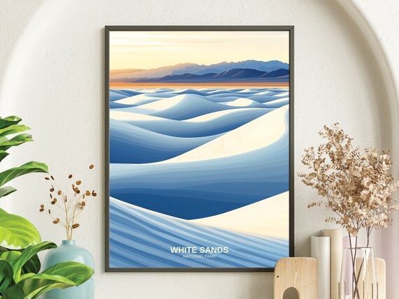 White Sands National Park Blue Dunes Desert Sunset Vintage Poster