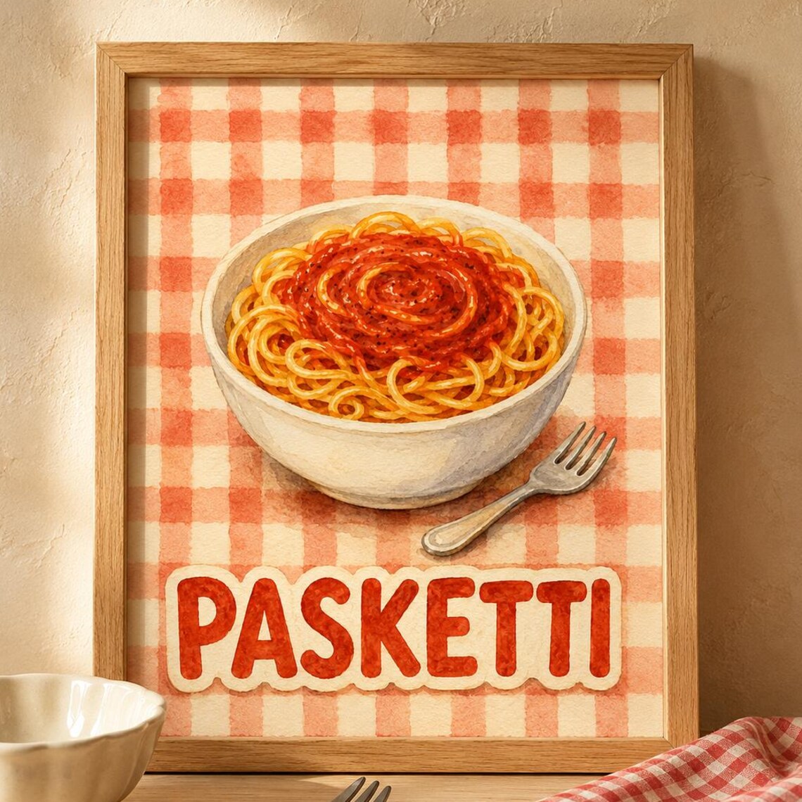 Pasketti Funny Spaghetti Watercolor Toddler Kitchen Word Poster