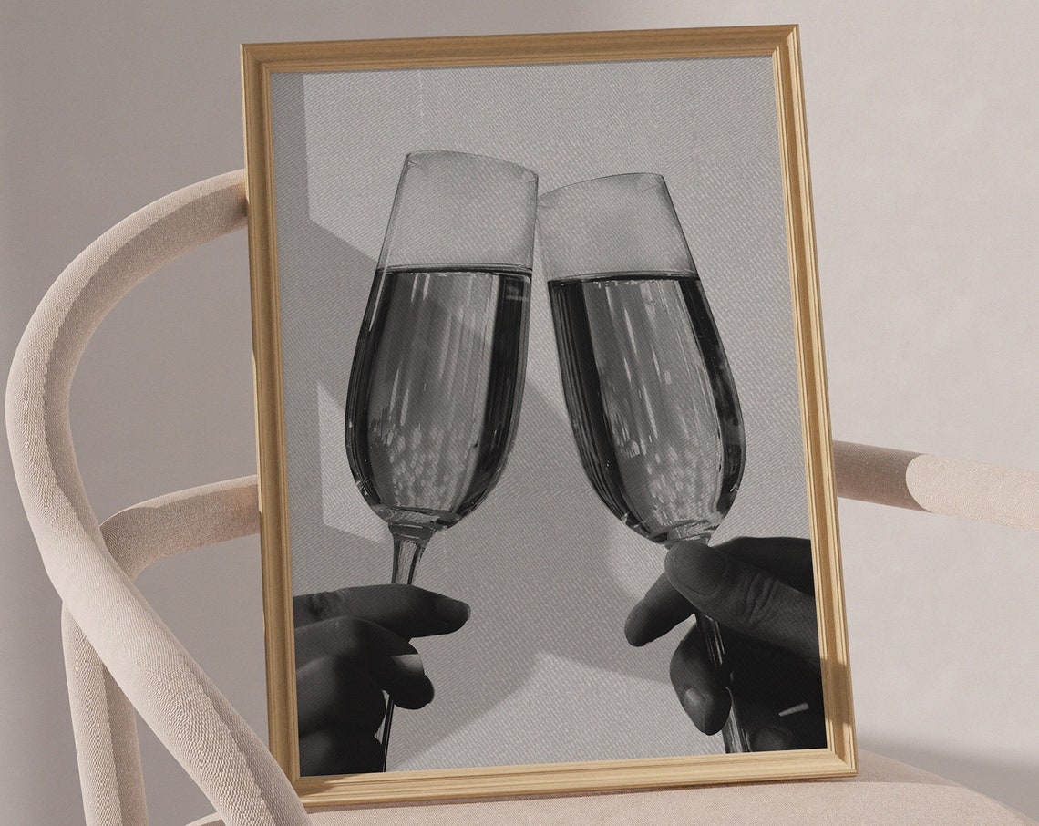 Champagne Toast Black White Cheers Celebration Photo Wall Art