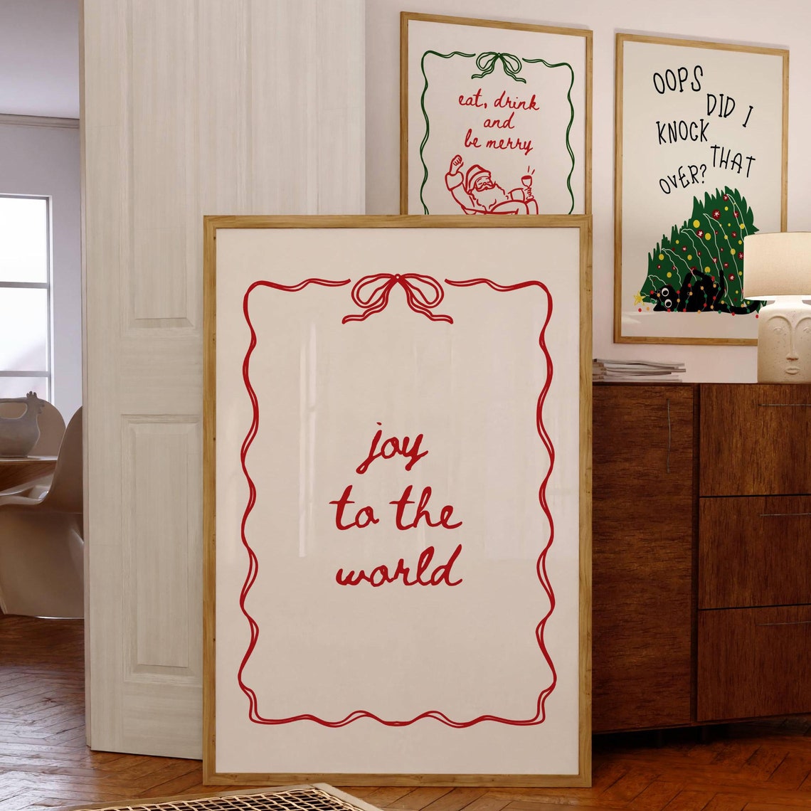 Joy To The World Red Script Bow Border Classic Christmas Poster