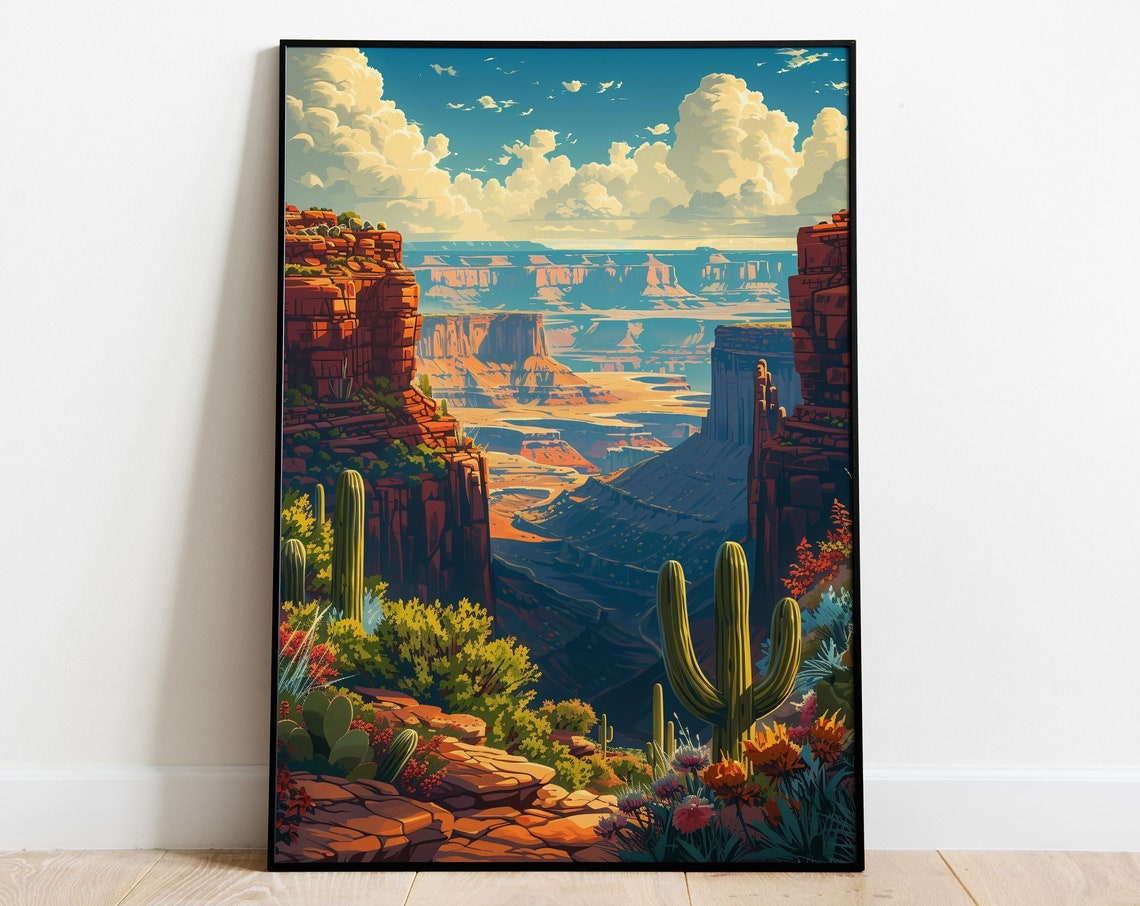 Arizona Travel Print United States Of America Poster Housewarming Gift Cactus Colorful Wall Art Bright Vibrant Art Desert Painting