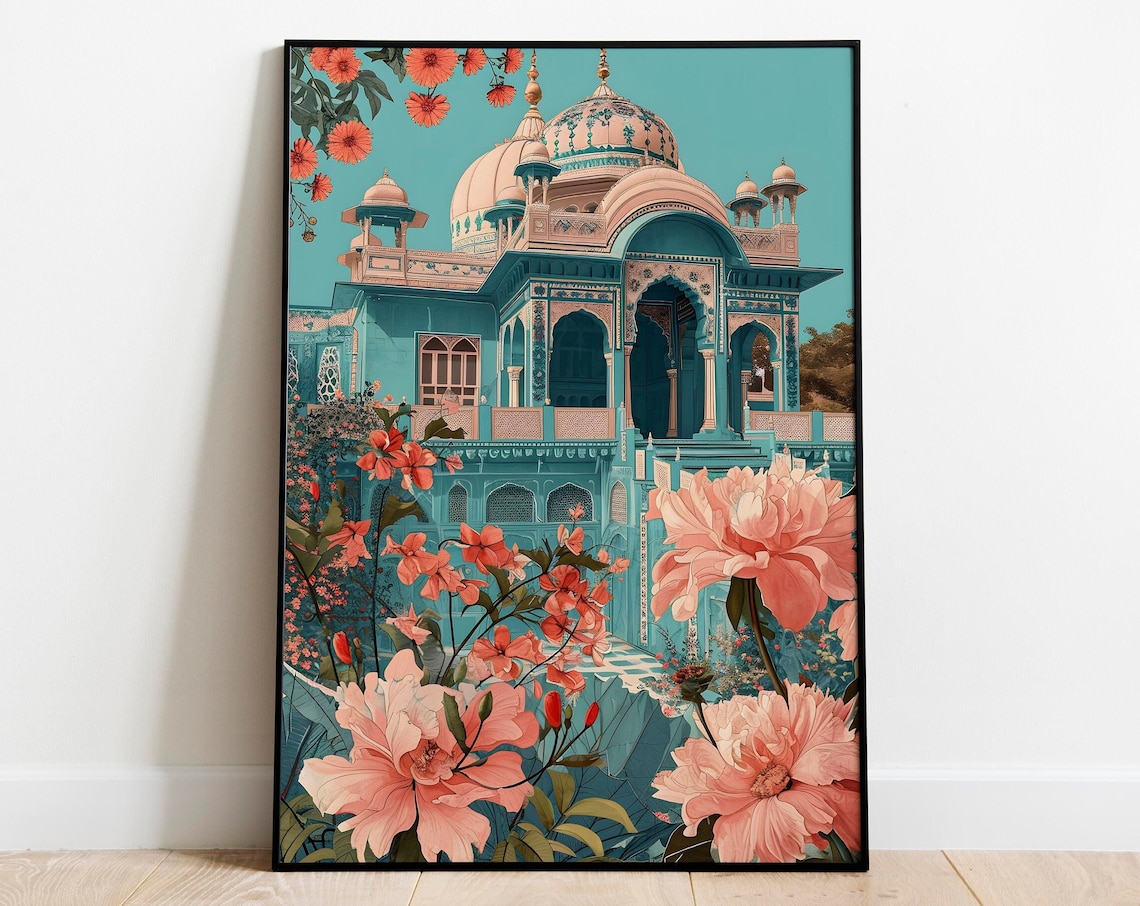 Jaipur Palace Travel Poster, Rajasthan Wall Art
