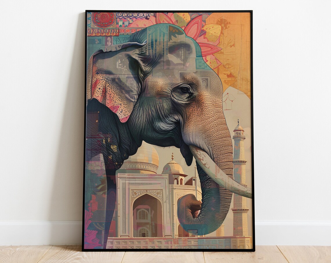 Royal Indian Elephant Travel Poster, Desi Wall Decor
