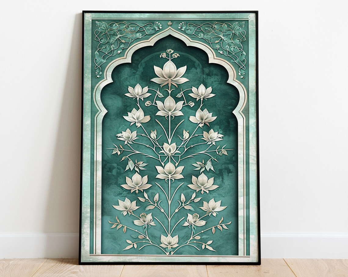 Vintage Indian Inlay Work Floral Art Print