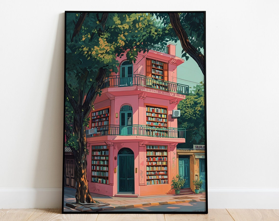 Indian Bookshop Illustration Bookshop Art Printa Bookshop Poster Book Art Print Reading Art Print Indian Art Books Art Print