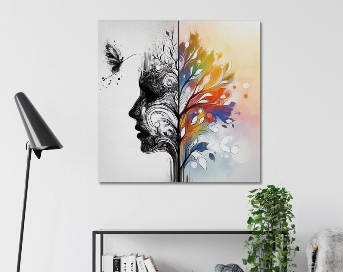 Woman Profile Tree Silhouette Rainbow Butterfly Tree of Life Poster
