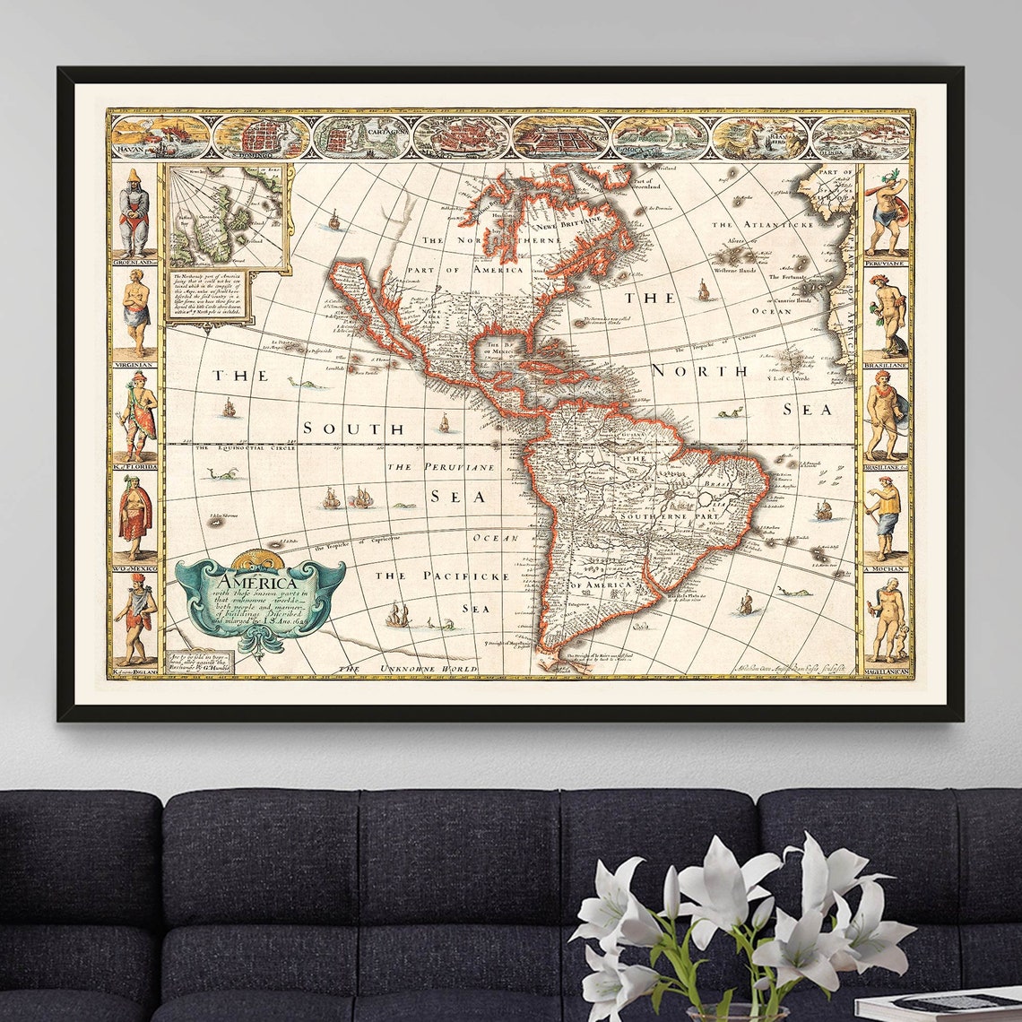 Large Vintage America Map Print John Speed Antique Map Usa Map Retro Educational Poster - Image 4