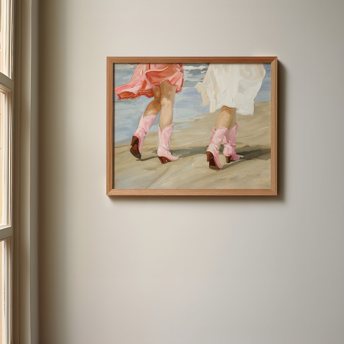 Pink Cowgirl Boots Beach Friends Walking Coastal Western Art Poster - Image 2