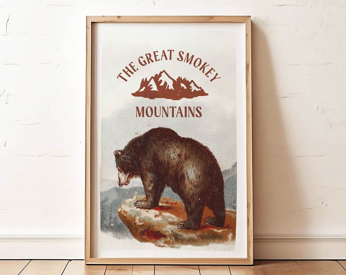 The Great Smokey Mountains Vintage Black Bear Retro Park Poster