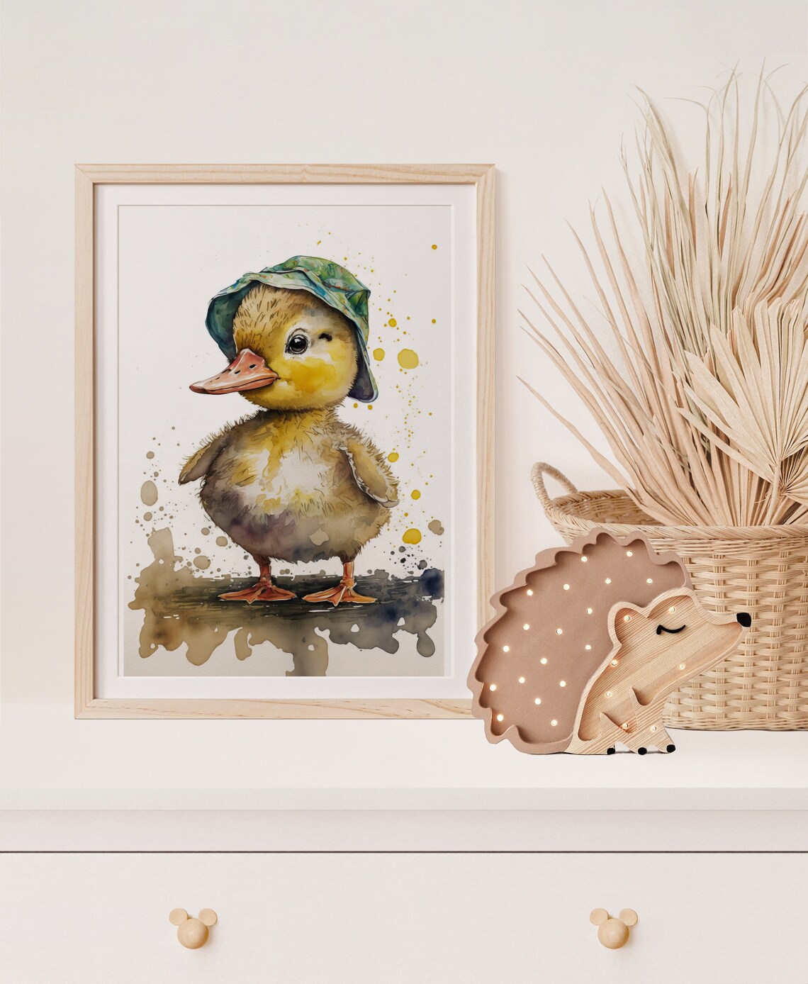 Watercolor Duckling Sunhat Puddle Cute Nursery Animal Art Poster - Image 4