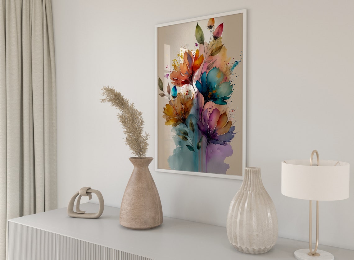 Colorful Wildflower Bouquet Watercolor Teal Orange Bloom Art Print - Image 2