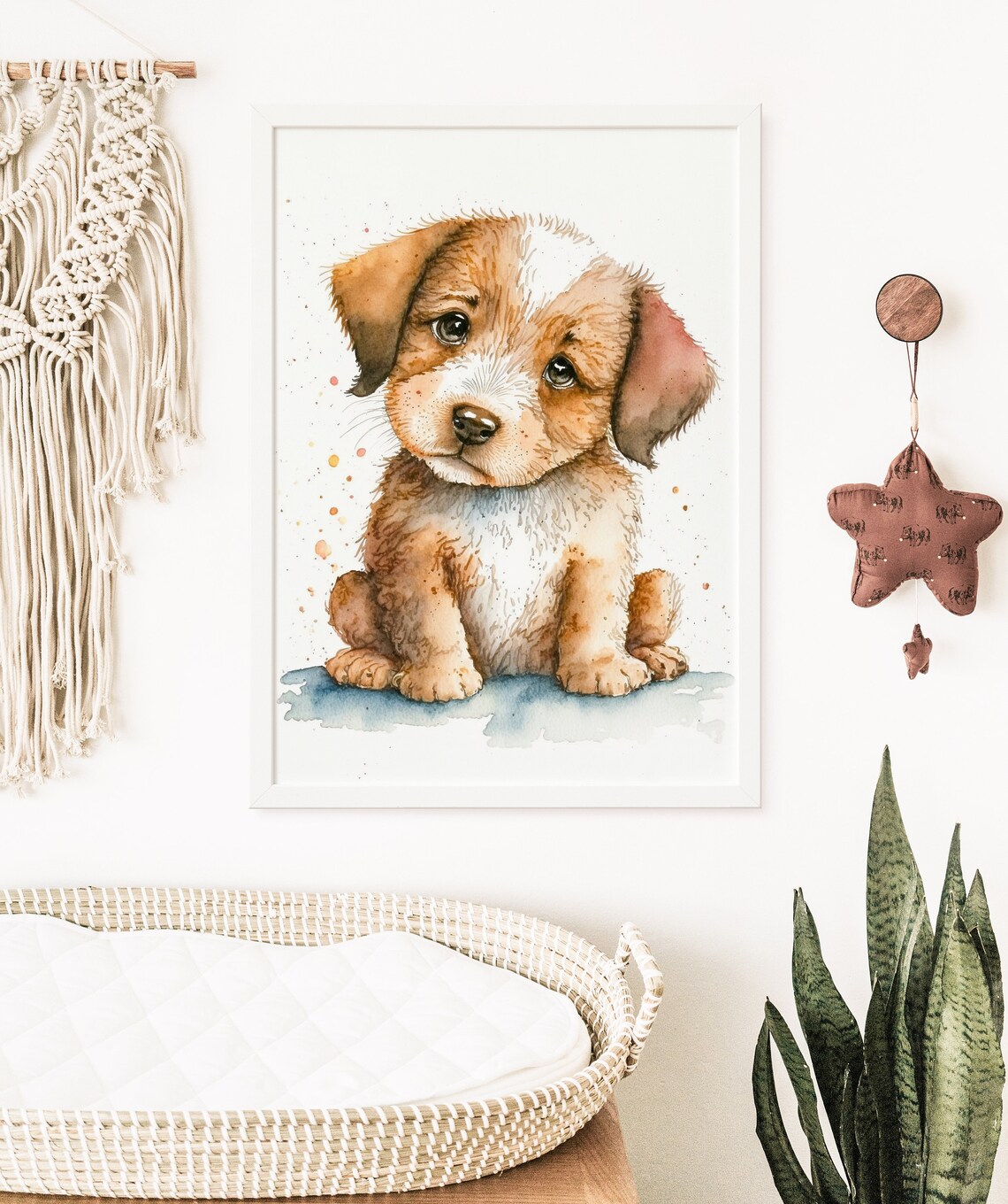 Watercolor Brown Puppy Big Eyes Cute Sweet Nursery Dog Poster - Image 5