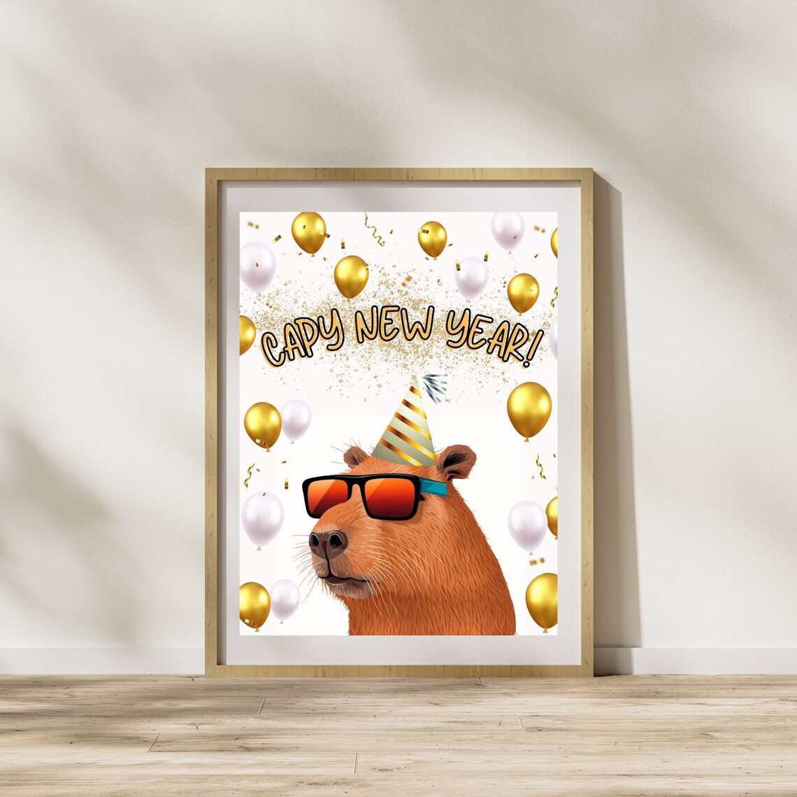 Capy New Year Poster Funny Capybara Art Pun Art Fun Wall Decor Happy New Year - Image 3