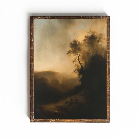 Brown Tone Wall Art Vintage Landscape Painting Moody Brown Wall Art Moody Wall Art For Entryway Art Dark Cottagecore Wall Art