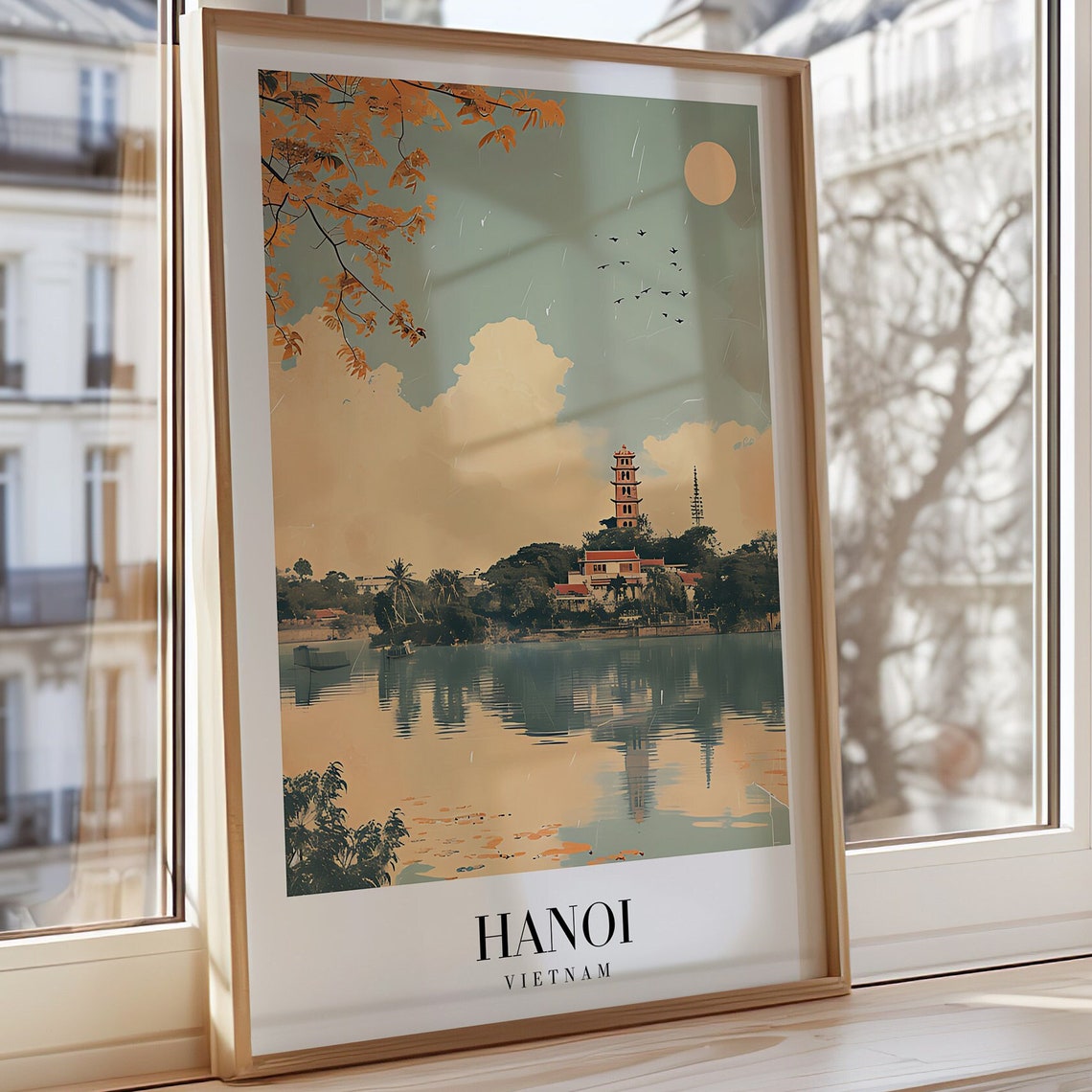 Hanoi Vietnam Travel Poster Lake And Pagoda Scenic Wall Art Southeast Asia City Print Nature Decorhanoi Wallpaper