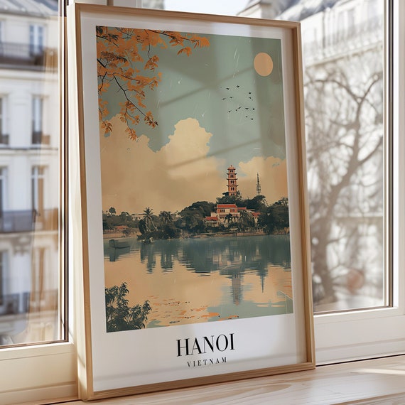 Hanoi Vietnam Travel Poster Lake And Pagoda Scenic Wall Art Southeast Asia City Print Nature Decorhanoi Wallpaper