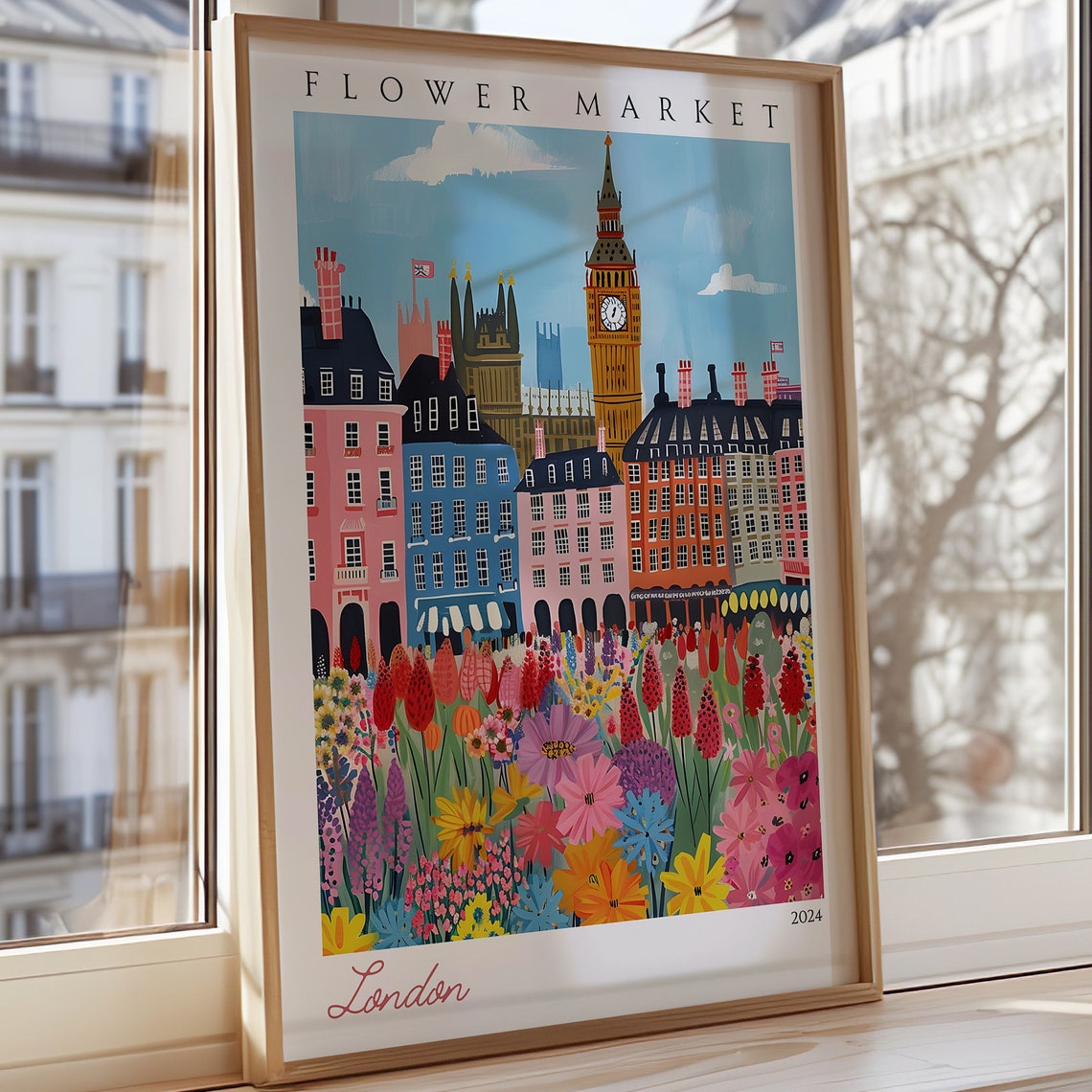 London 2024 Flower Market Big Ben Colorful Cityscape Wall Art