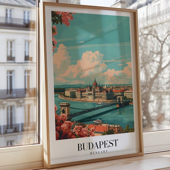 Budapest Hungary Skyline Poster Parliament Building Wall Art Danube River Print Cityscape Wallpaper Travel